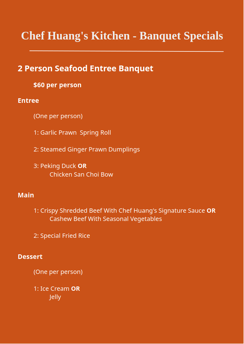 2 Person Seafood Entree Banquet